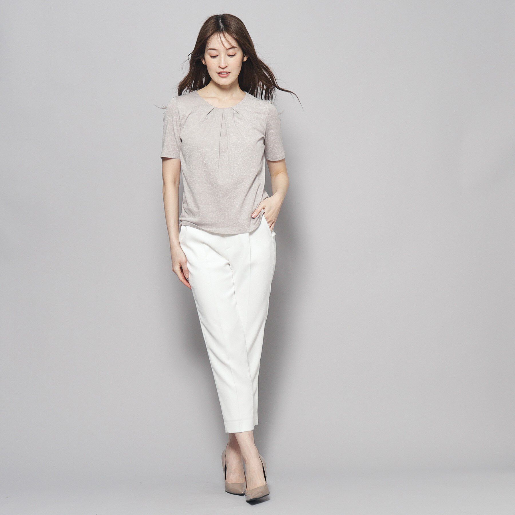 COUP DE CHANCE「【洗える／日本製／ラメ入り】上品ラウンドネックプルオーバー」|Tシャツ・カットソー|