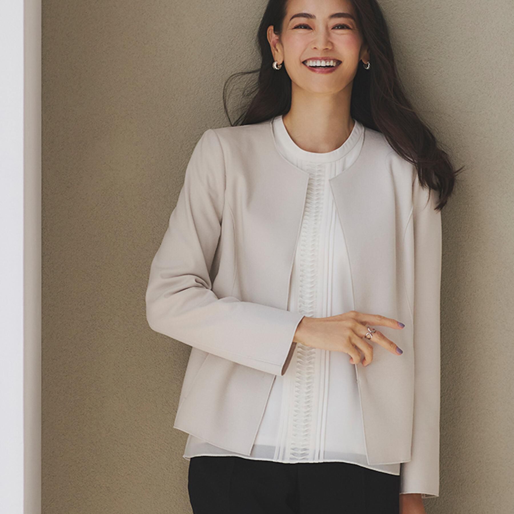 Reflect「【ライトアウター／通勤におすすめ◎／セットアップ可／すっきりシルエット】キレイめジャージジャケット」|ノーカラージャケット|ライトベージュ(05