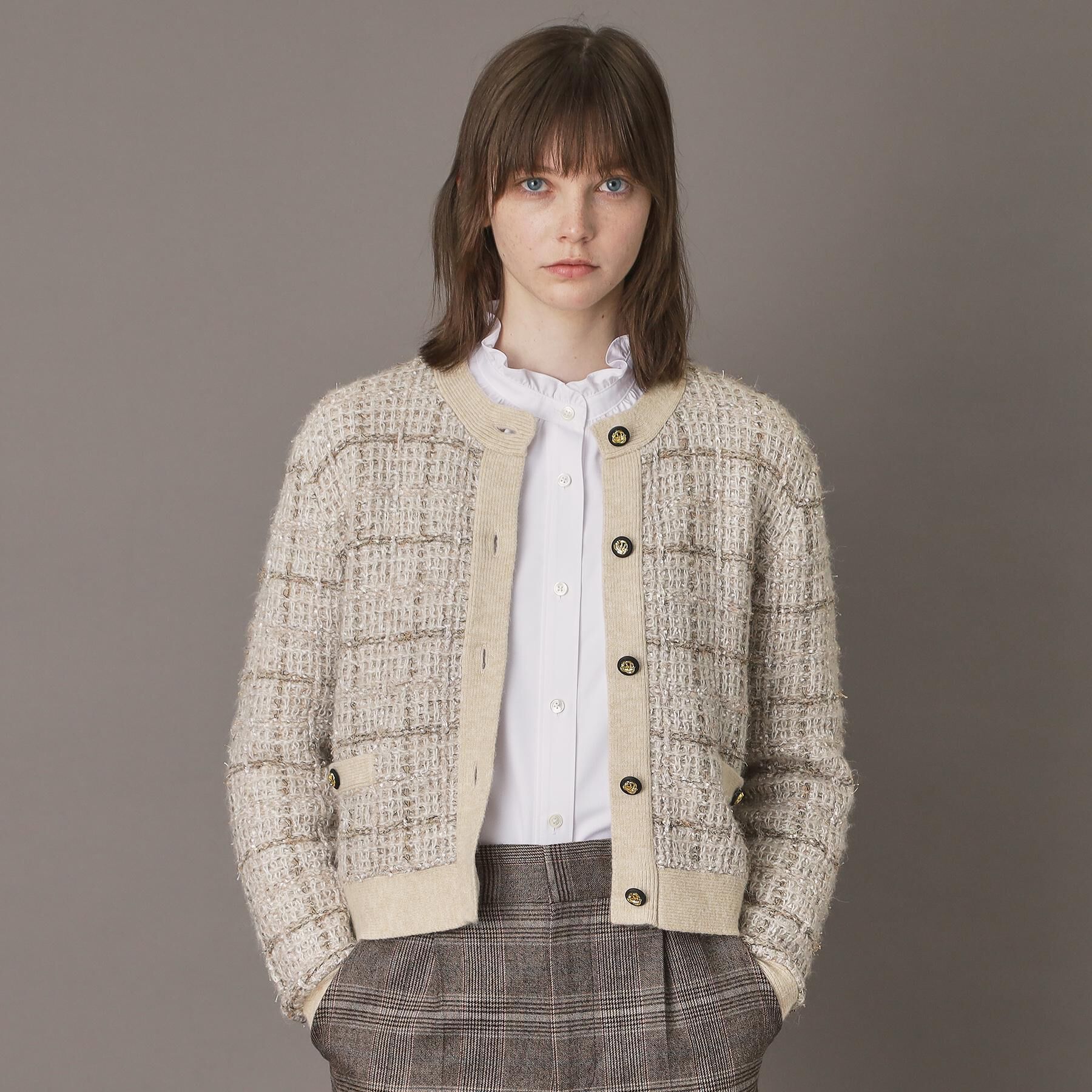 DRESSTERIOR「【otonaMUSE 11月号掲載】ツイードニットカーディガン」|カーディガン|ベージュ(252)