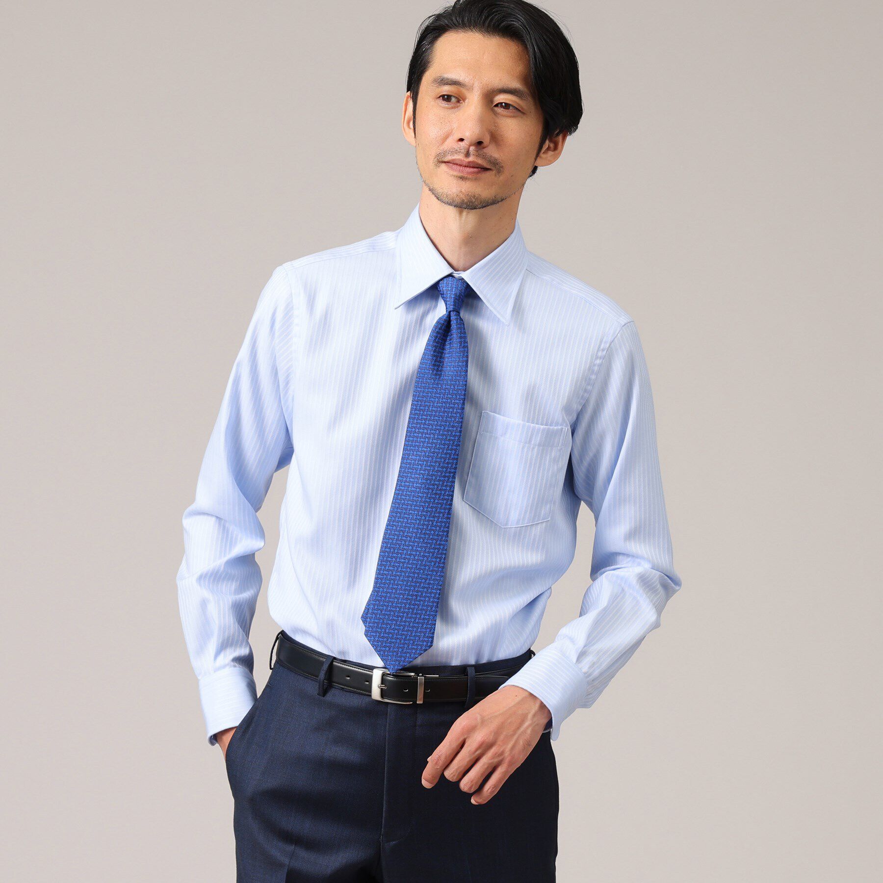 TAKEO KIKUCHI「【Sサイズ～】ドビー ストライプ レギュラーカラー シャツ」|シャツ・ブラウス|ライトブルー(091