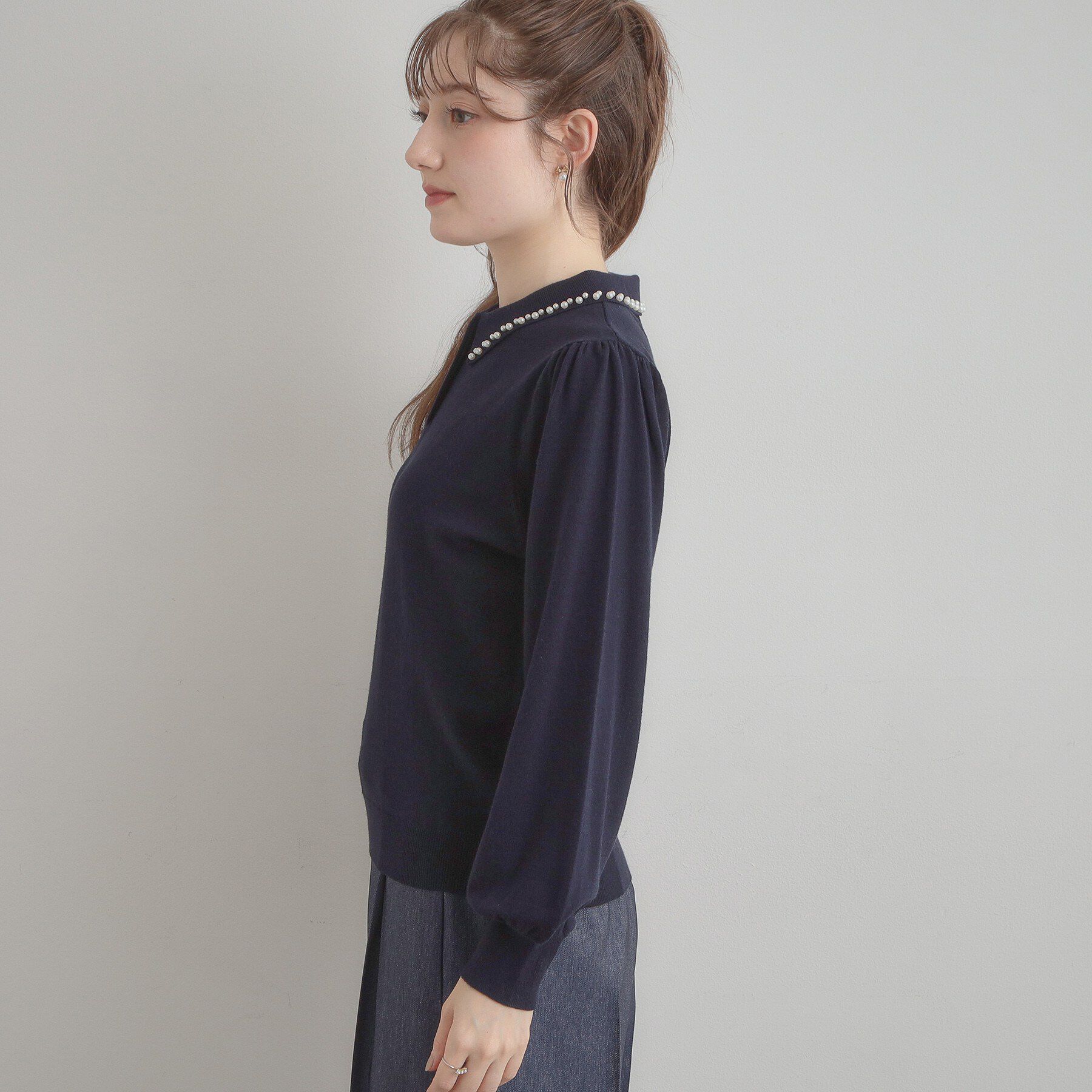 Couture broach「【洗える・着映え】パール調衿ニット」|ニット・セーター|