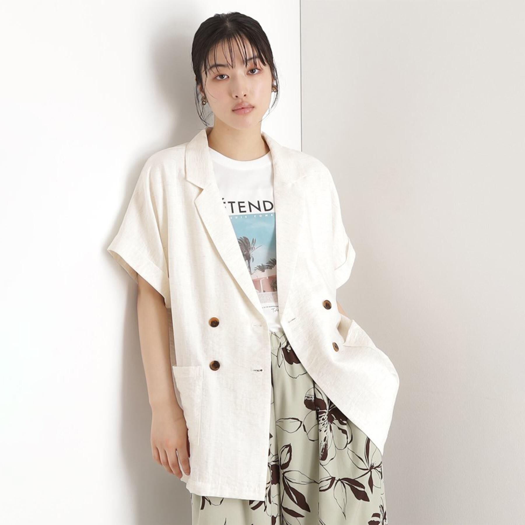 THE SHOP TK「リネン混半袖テーラージャケット【洗える/セットアップ可】」|テーラードジャケット|