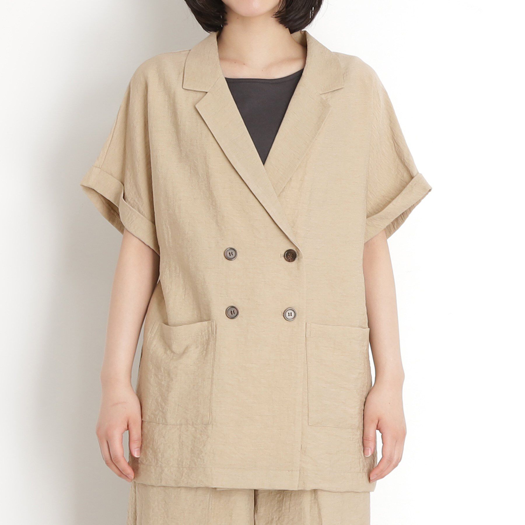 THE SHOP TK「リネン混半袖テーラージャケット【洗える/セットアップ可】」|テーラードジャケット|