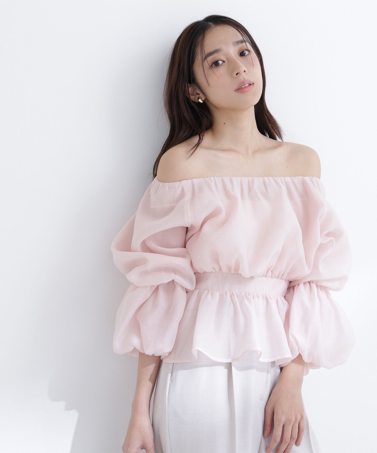  「シアーギャザーペプラムブラウス」|シャツ・ブラウス|ピンク