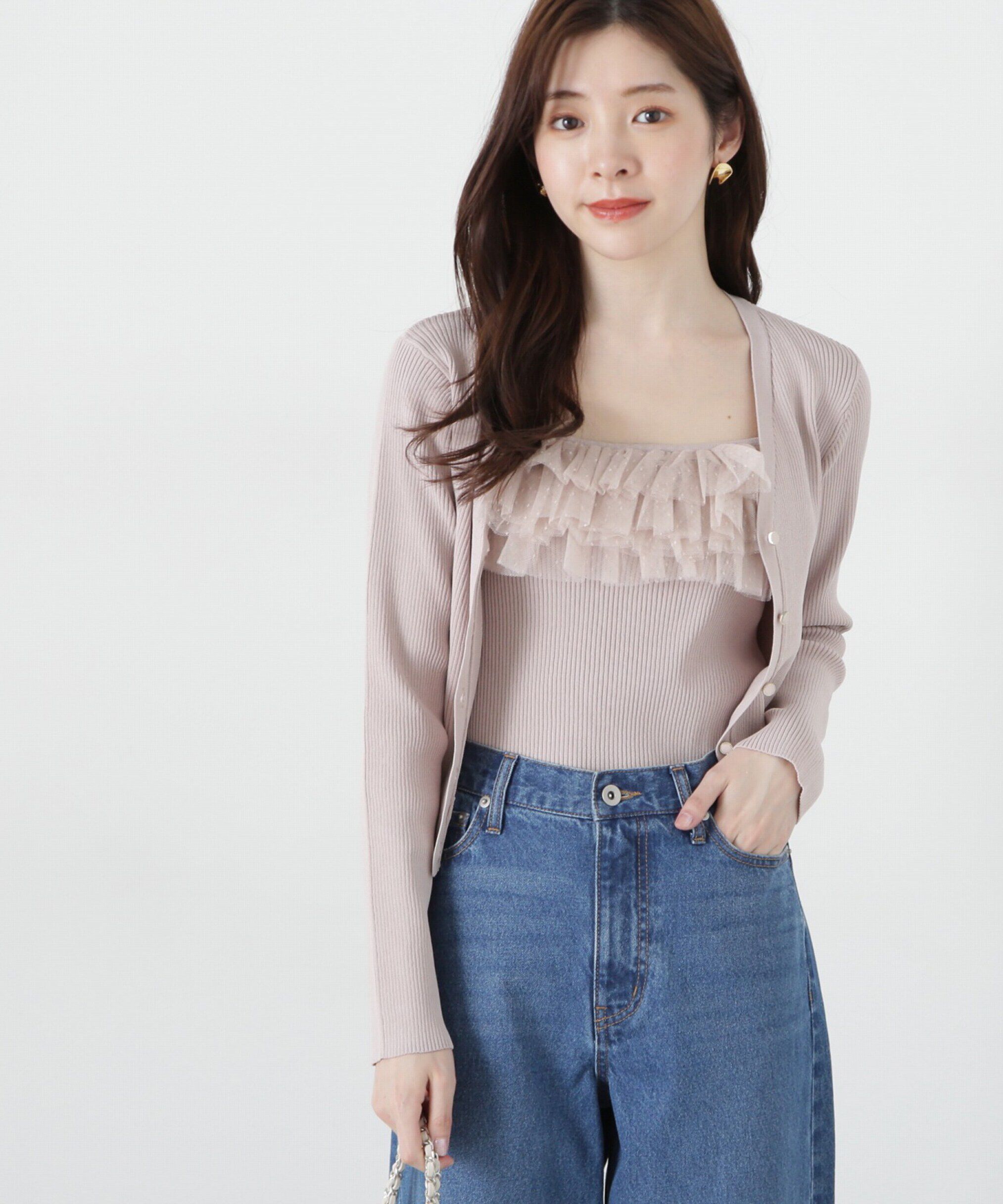 PROPORTION BODY DRESSING「チュール付きアンサンブルニット」|ニット・セーター|ピンク