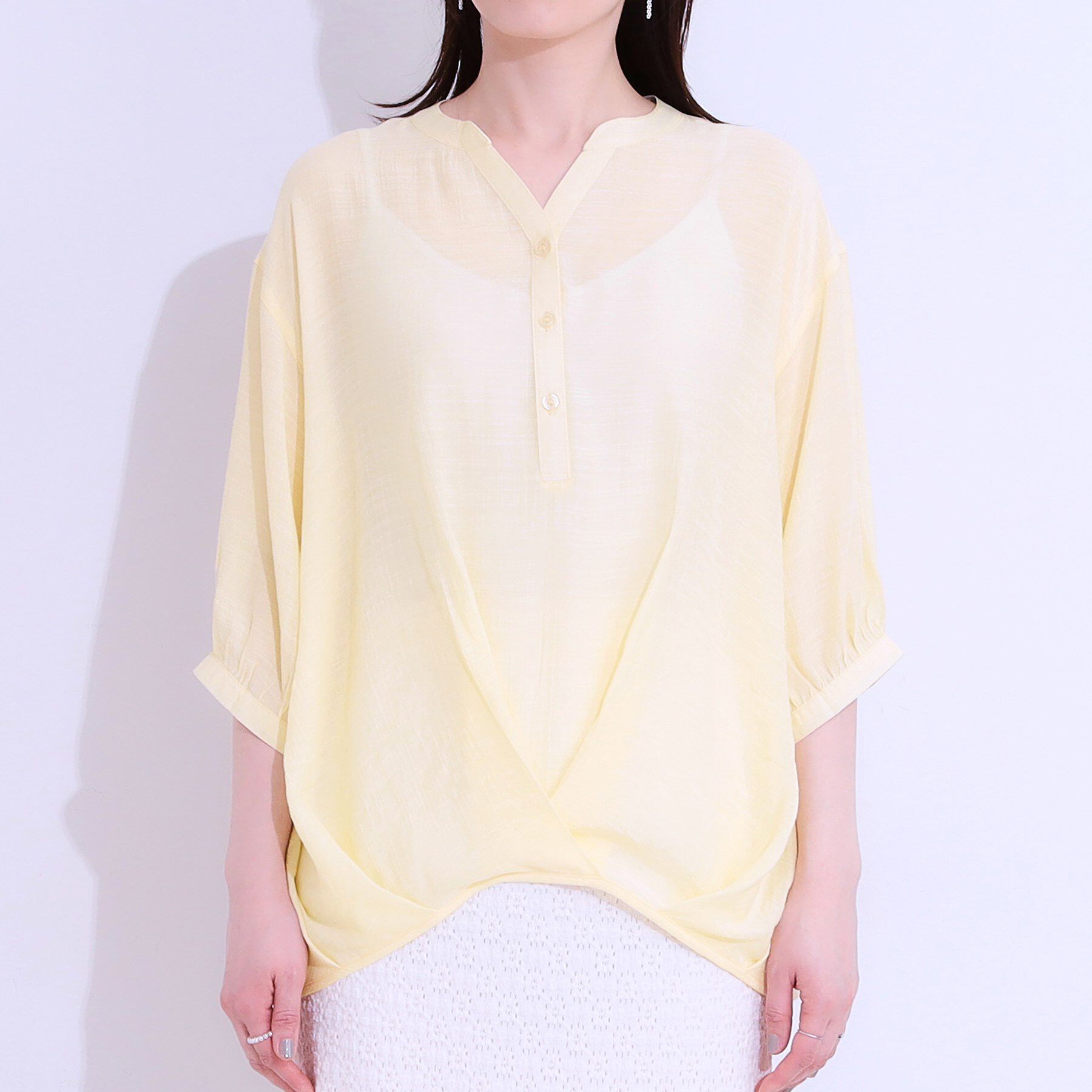 SHOO･LA･RUE「【S-LL】インせず腰回りすっきり フロントタックブラウス」|シャツ・ブラウス|