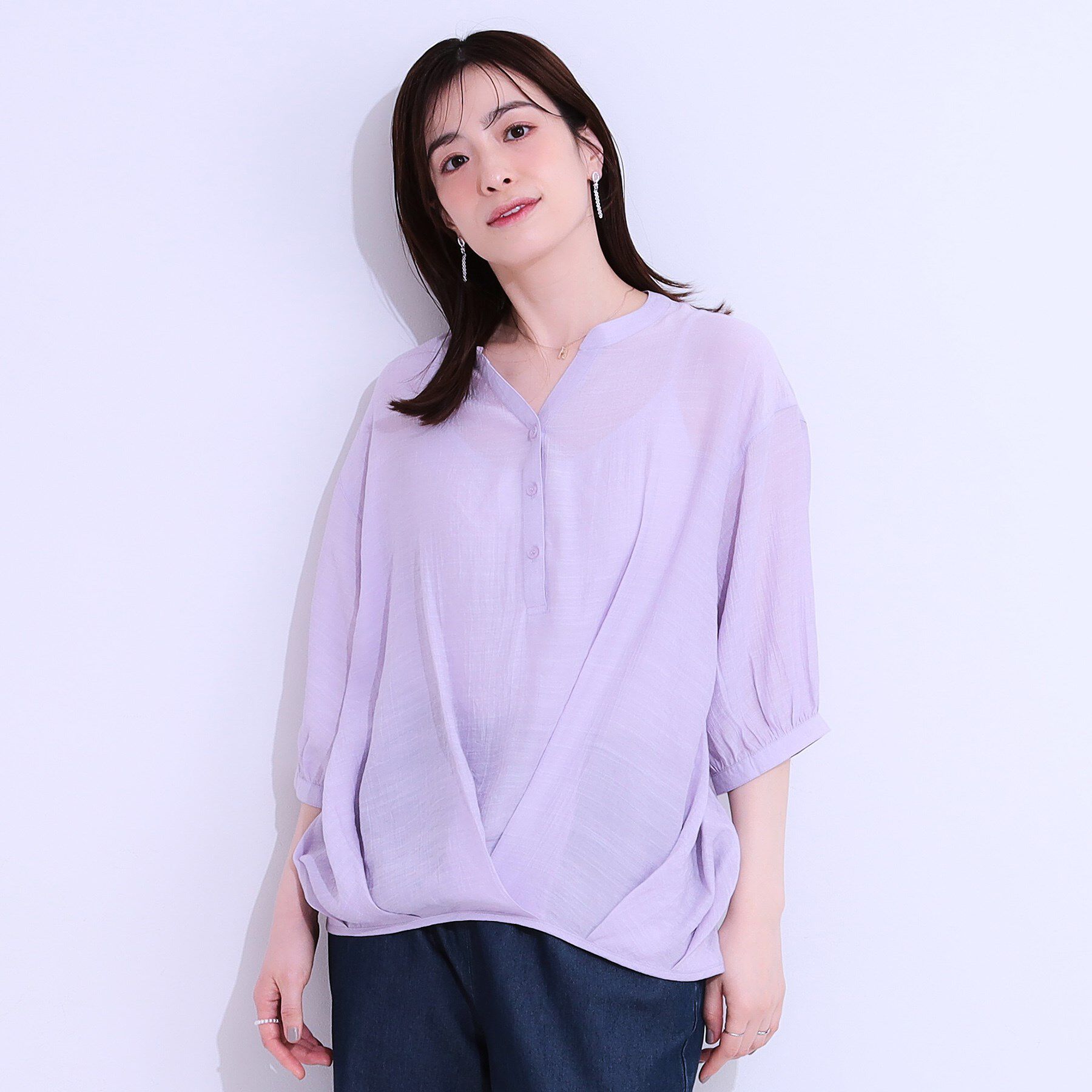 SHOO･LA･RUE「【S-LL】インせず腰回りすっきり フロントタックブラウス」|シャツ・ブラウス|