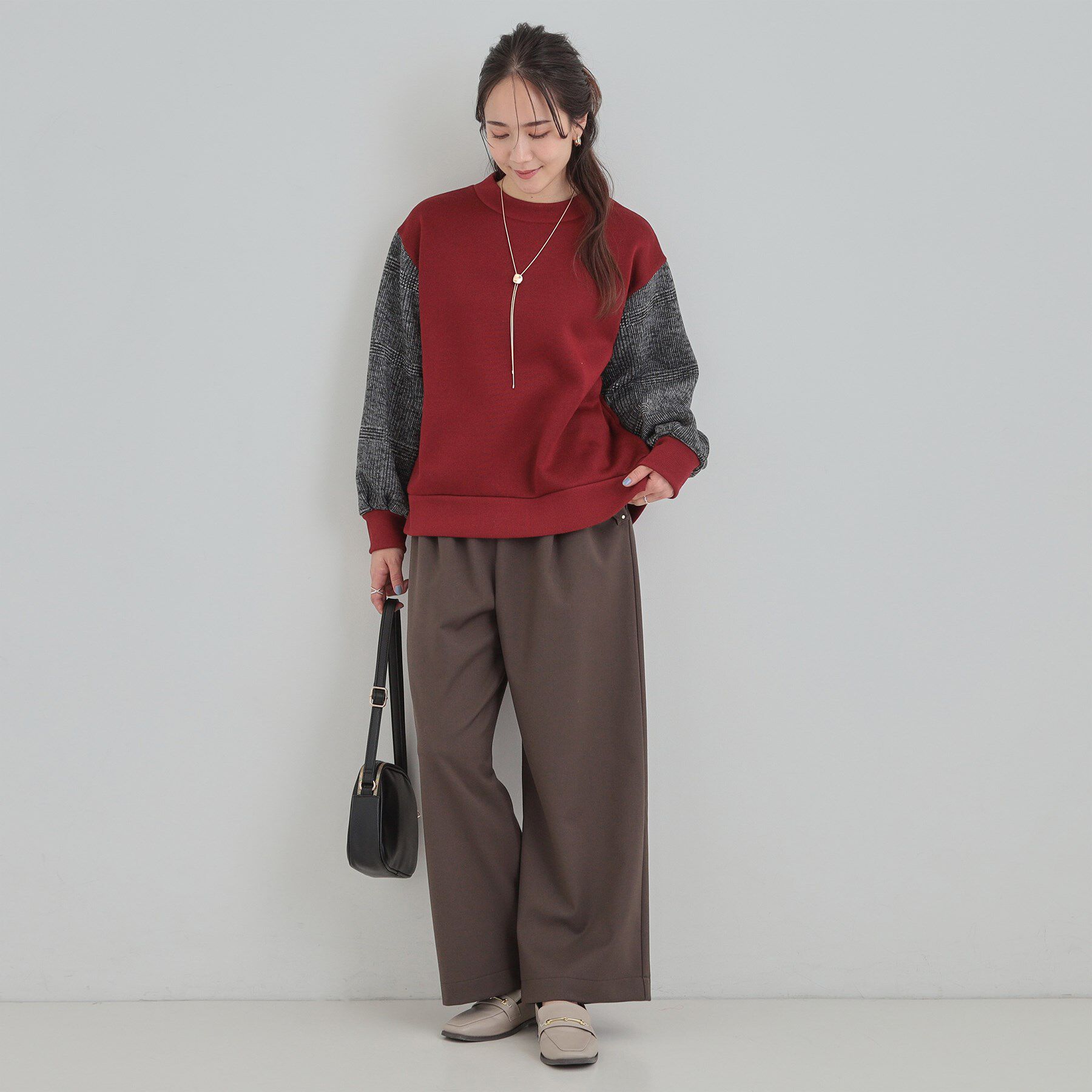 SHOO･LA･RUE「【あったか】裏起毛袖チェックトップス」|パーカー|