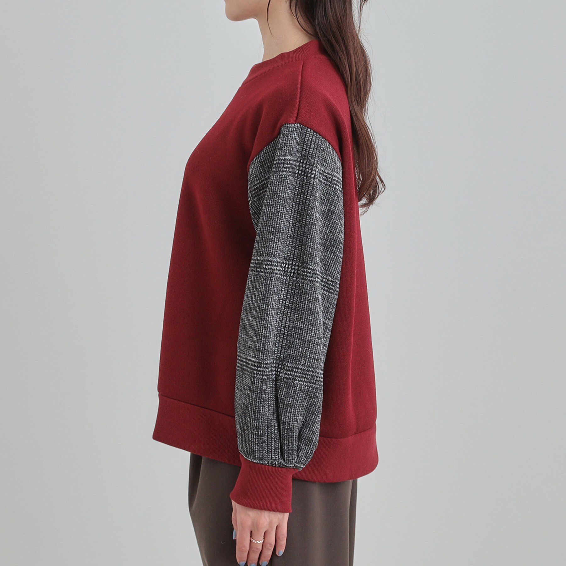 SHOO･LA･RUE「【あったか】裏起毛袖チェックトップス」|パーカー|