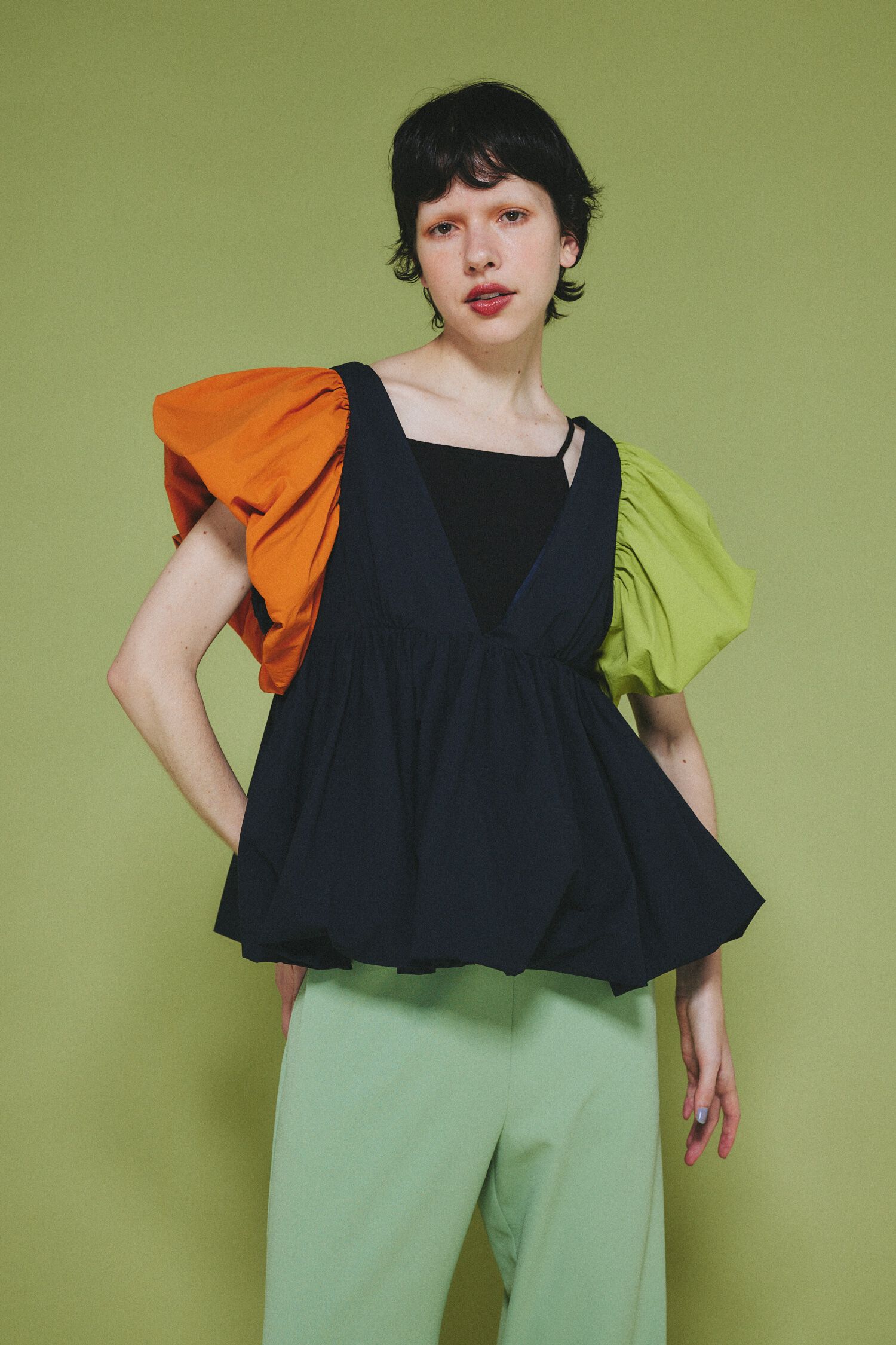 HeRIN.CYE「2way balloon hem tops」|シャツ・ブラウス|柄NVY5