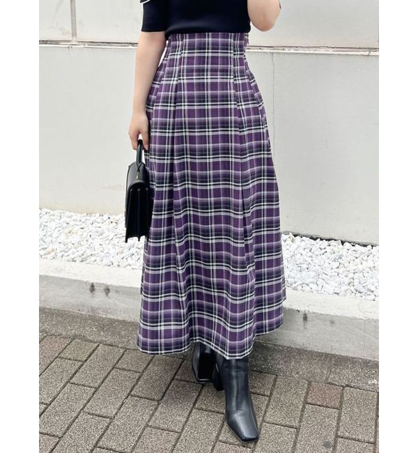 MERCURYDUO「オリジナルチェックコルセットフレアスカート」|スカート|パープル