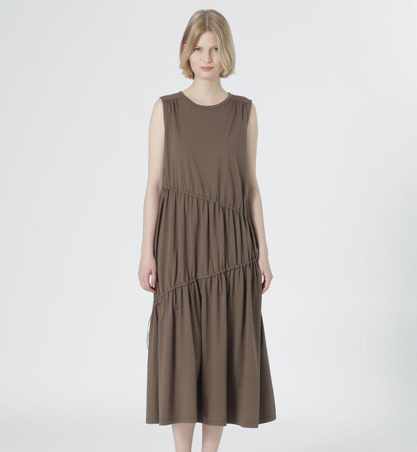  「ギャザーノースリーブワンピース」|ワンピース|ブラウン