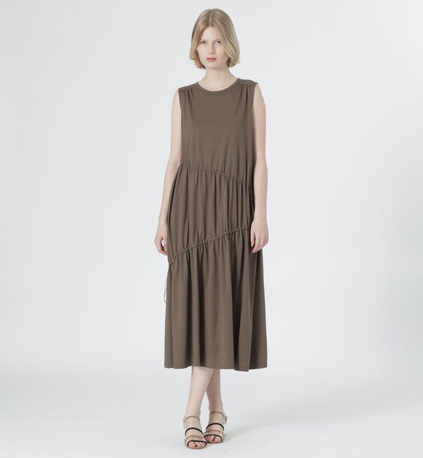  「ギャザーノースリーブワンピース」|ワンピース|