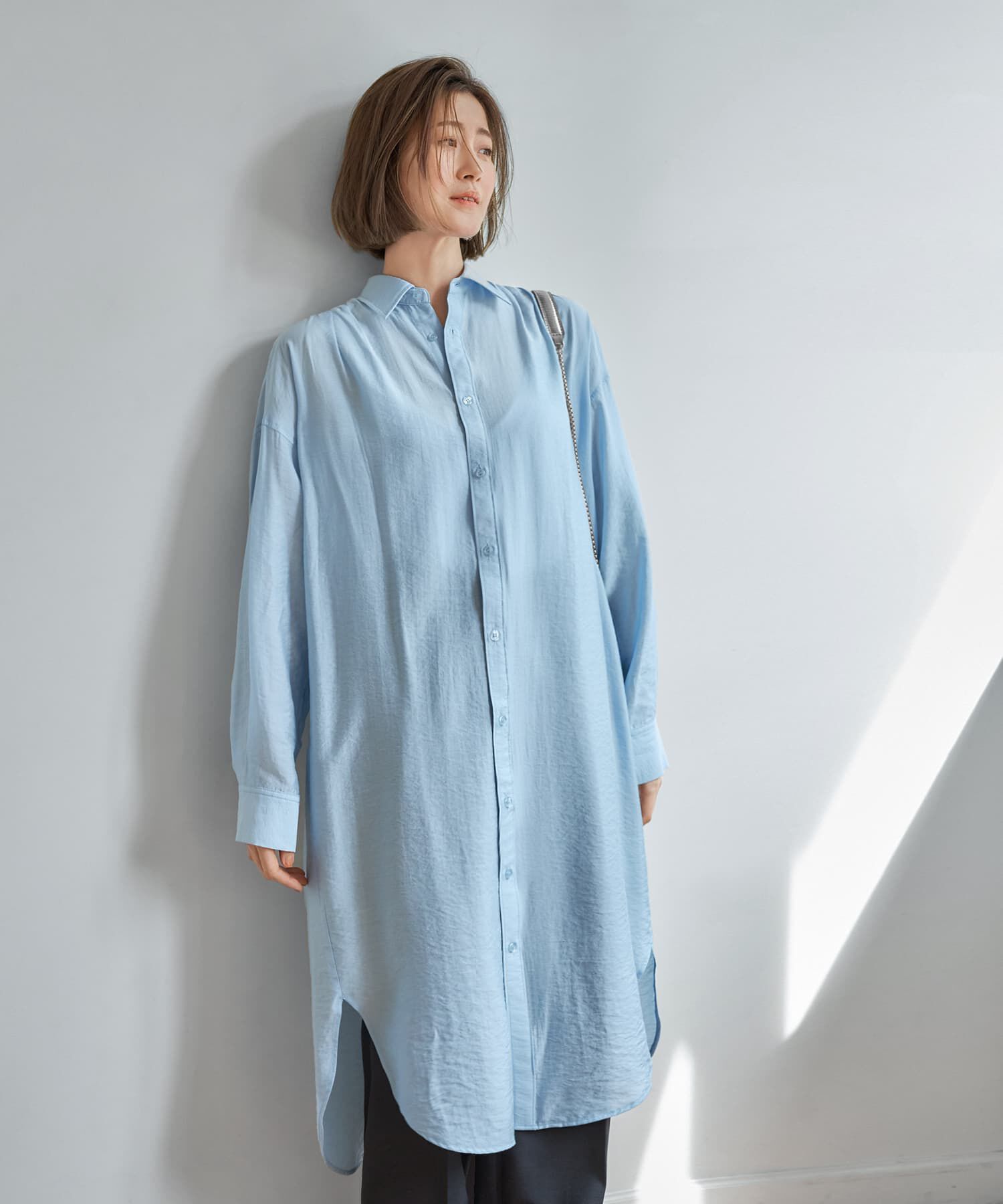 STYLE DELI「微シアー＆微光沢シワ加工シャツワンピース」|ワンピース|