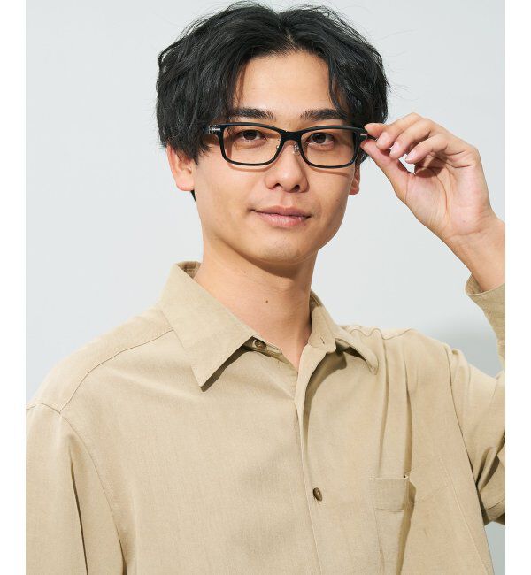  「ウェリントン型 メガネ | レザー調 ラバーテンプル ズレ落ち防止 メンズ ビジネス レンズ交換券付」|メガネ|