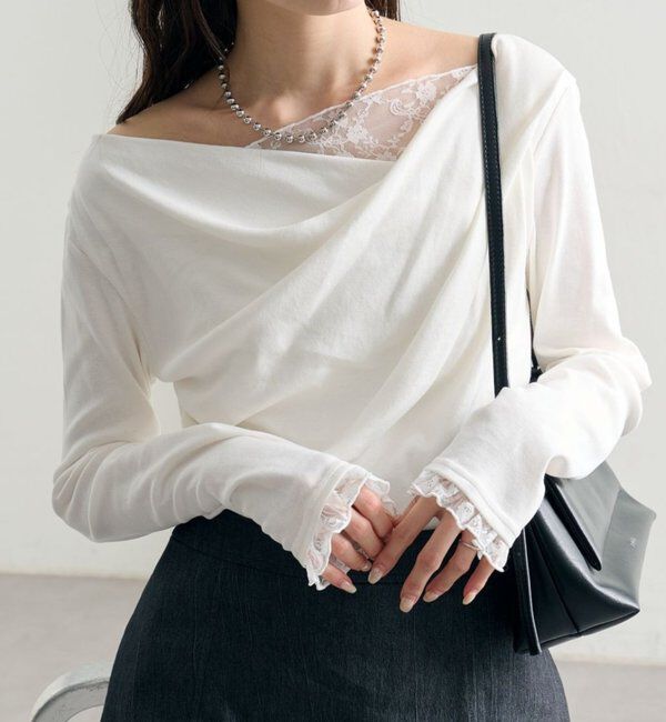  「レースドッキングオフショルロンT」|Tシャツ・カットソー|