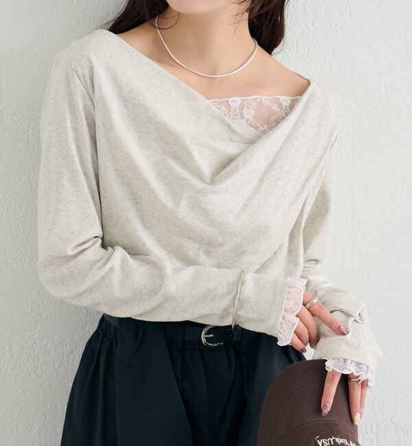  「レースドッキングオフショルロンT」|Tシャツ・カットソー|