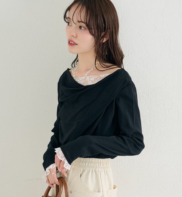  「レースドッキングオフショルロンT」|Tシャツ・カットソー|