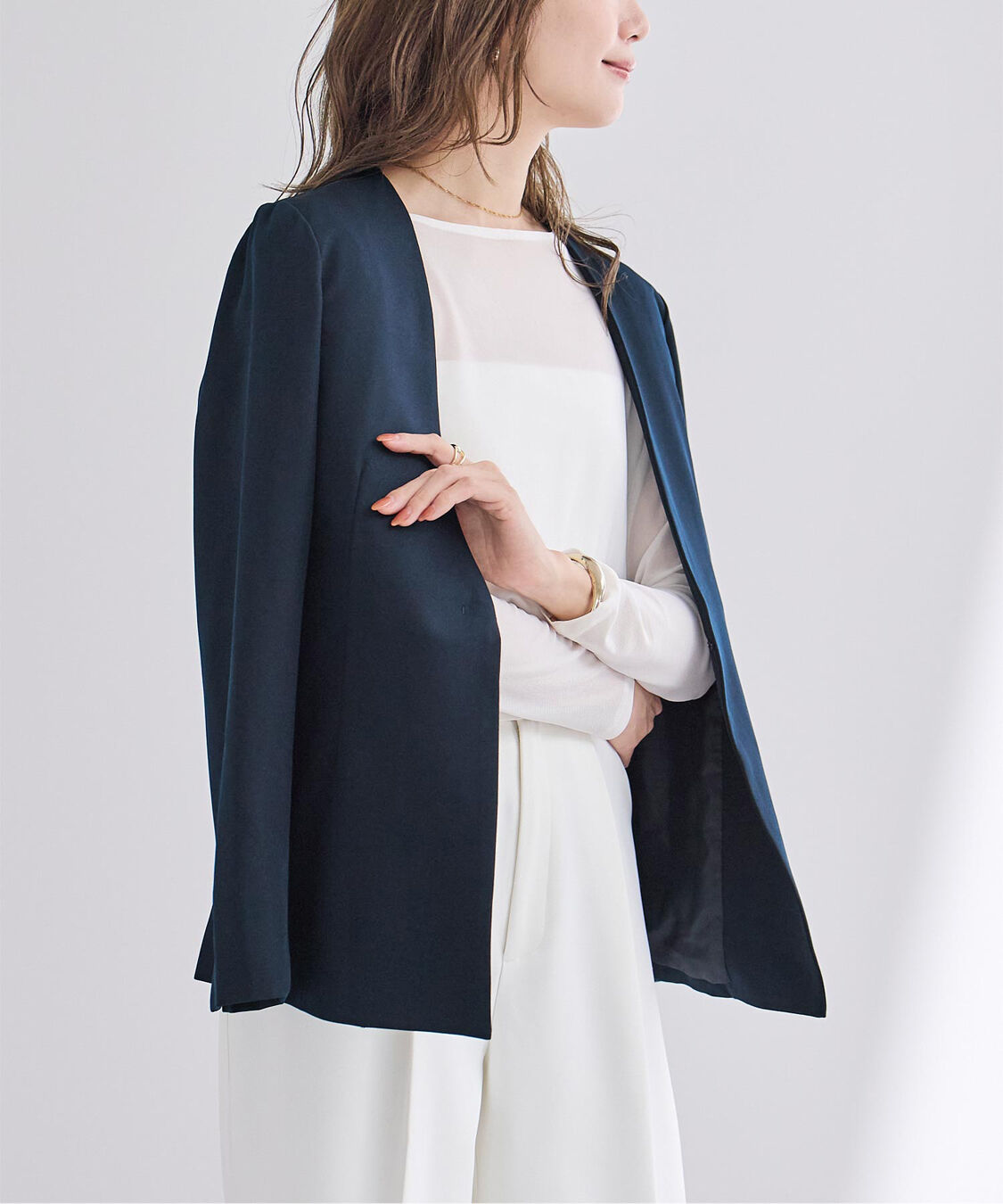 ur's「ベーシックカラーレスジャケット」|ノーカラージャケット|