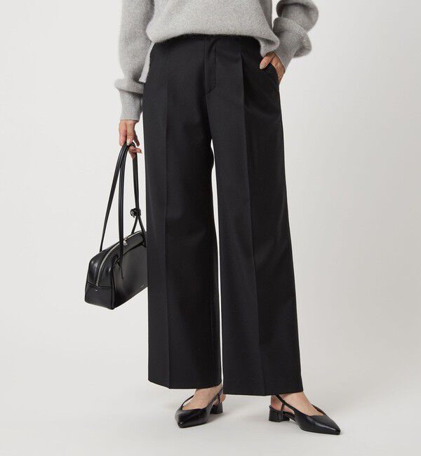 UNITED ARROWS green label relaxing「［size SHORT/TALLあり］キチントボトムス サキソニー ワイド パンツ」|スラックス|BLACK