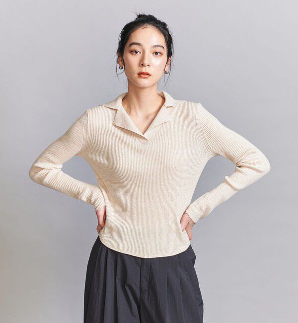 BEAUTY&YOUTH UNITED ARROWS「コットンリブ オープンカラーニット -ウォッシャブル-」|ニット・セーター|