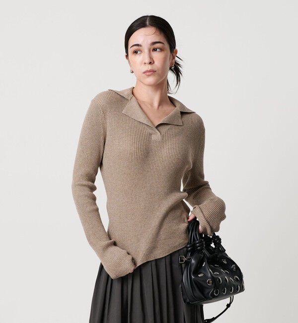 BEAUTY&YOUTH UNITED ARROWS「コットンリブ オープンカラーニット -ウォッシャブル-」|ニット・セーター|