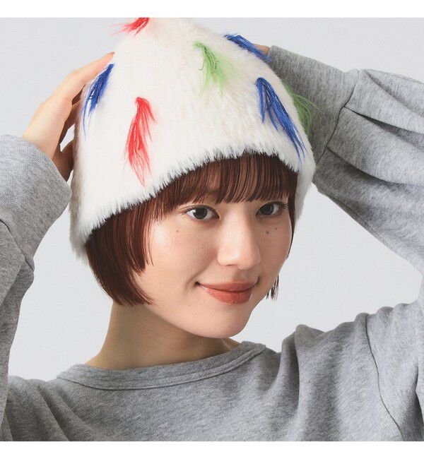 Ray BEAMS 「カラー フリンジ ニット帽」|その他|WHITE