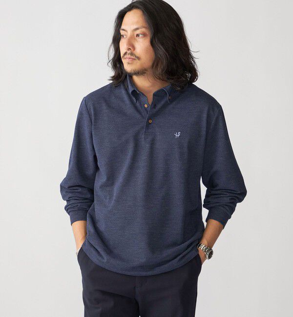 SHIPS「【WEB限定】SHIPS: 吸水速乾・UVケア Drymix（R）ワンポイントロゴ ボタンダウン 長袖ポロシャツ」|ポロシャツ|ロイヤルブルー