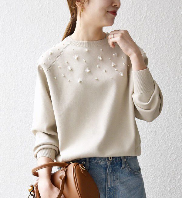 SHIPS any「SHIPS any:〈手洗い可能〉パールモチーフ ビジュー クルーネック ニット」|ニット・セーター|