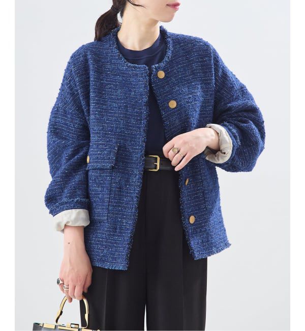 journal standard L'essage「【一部店舗＆WEB限定】GIOLICATWEED ドルマンジャケット 2」|ノーカラージャケット|ブルー
