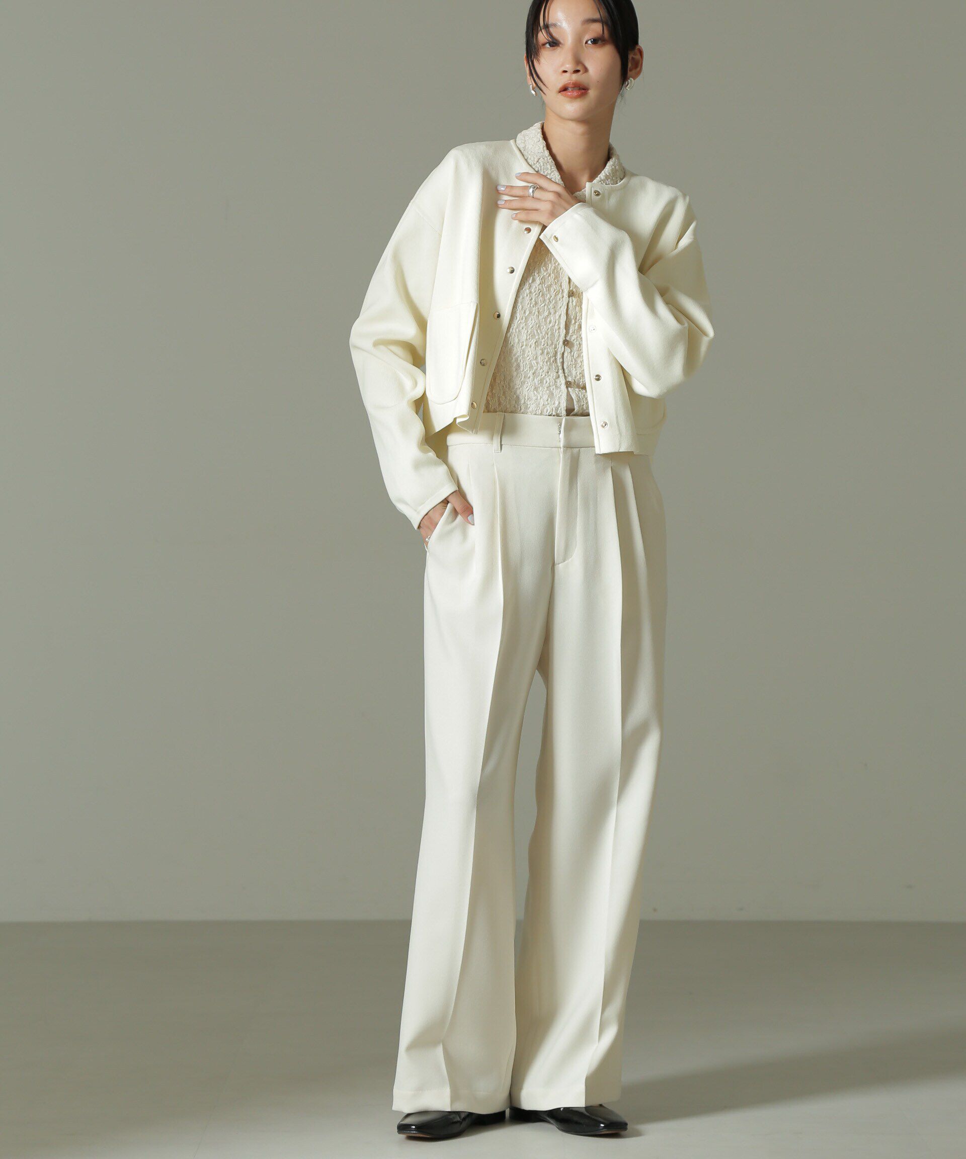 nano･universe「ウールライクタックワイドパンツ」|チノ|