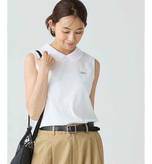 LACOSTE「コットン鹿の子 メッシュカラー バックボタンノースリーブポロシャツ」|ポロシャツ|