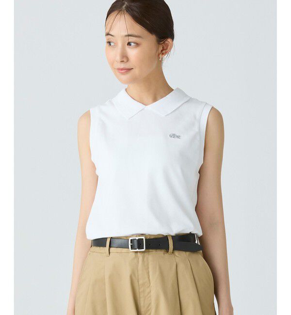 LACOSTE「コットン鹿の子 メッシュカラー バックボタンノースリーブポロシャツ」|ポロシャツ|