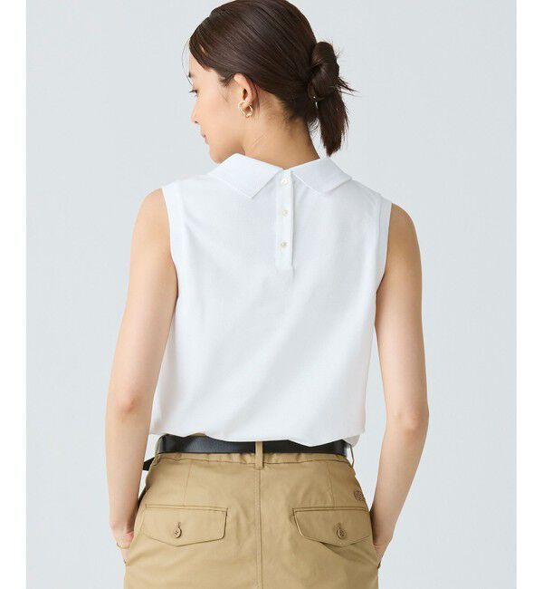 LACOSTE「コットン鹿の子 メッシュカラー バックボタンノースリーブポロシャツ」|ポロシャツ|