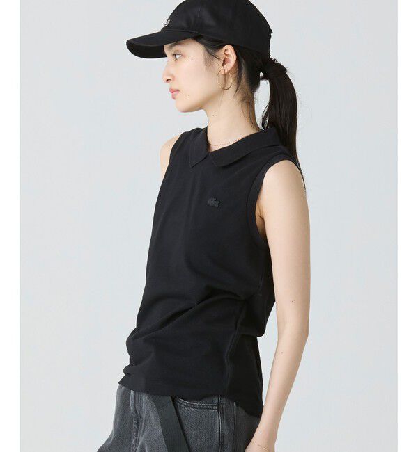 LACOSTE「コットン鹿の子 メッシュカラー バックボタンノースリーブポロシャツ」|ポロシャツ|