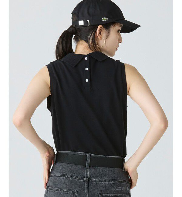 LACOSTE「コットン鹿の子 メッシュカラー バックボタンノースリーブポロシャツ」|ポロシャツ|