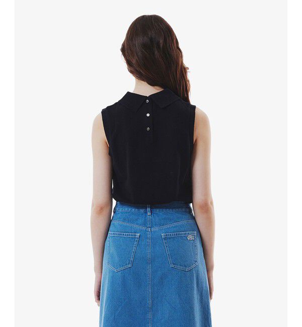 LACOSTE「コットン鹿の子 メッシュカラー バックボタンノースリーブポロシャツ」|ポロシャツ|