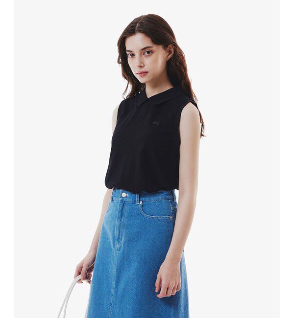 LACOSTE「コットン鹿の子 メッシュカラー バックボタンノースリーブポロシャツ」|ポロシャツ|