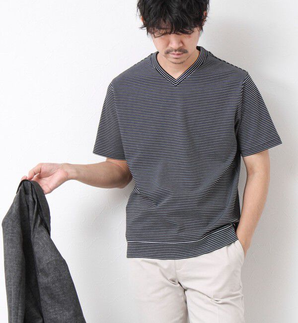 NOLLEY'S goodman「《ビジカジ対応》セミシルケットスムース ボーダー Vネック ドレスTシャツ 25SS」|Tシャツ・カットソー|