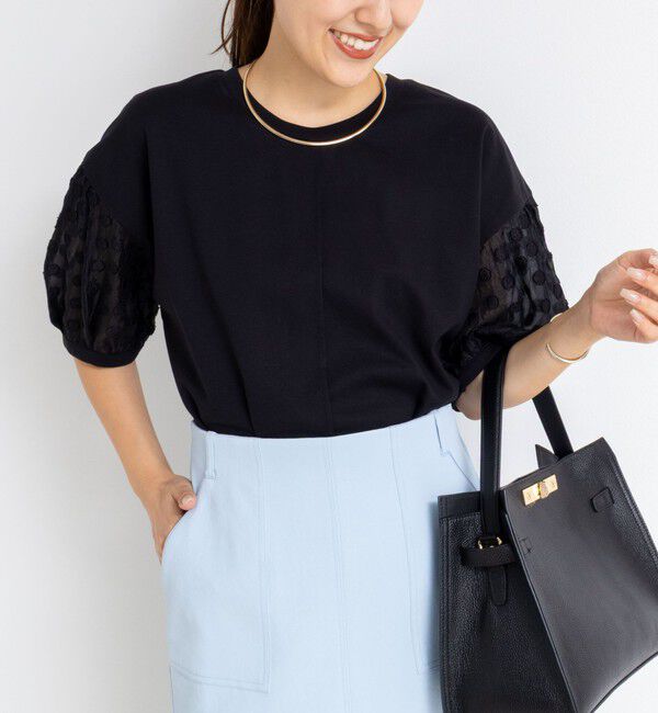 NOLLEY'S「ドットシアーパフスリーブカットソー」|Tシャツ・カットソー|ブラック