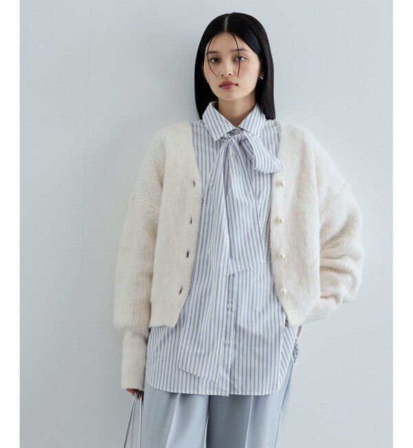 VIS「パールボタンVネック片畦ニットカーディガン」|カーディガン|