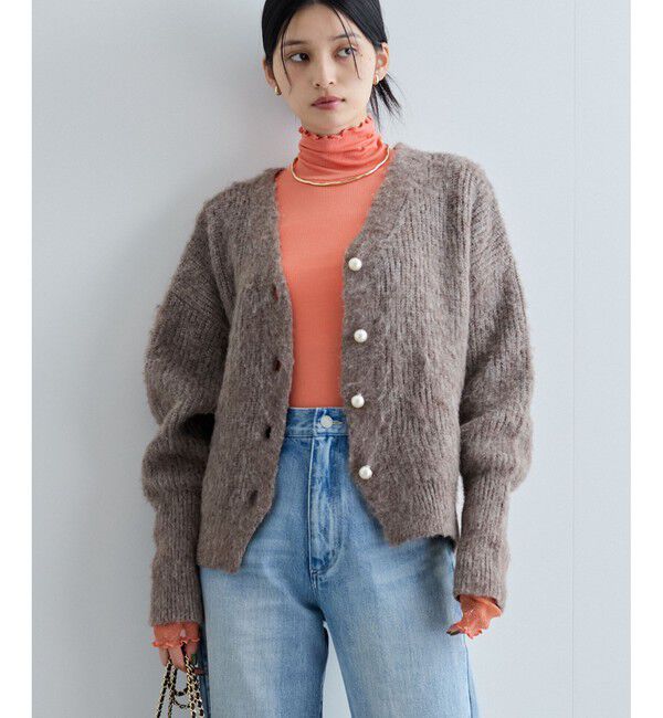 VIS「パールボタンVネック片畦ニットカーディガン」|カーディガン|