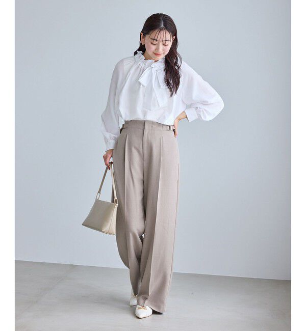 Rope&rsquo;Picnic「【WEB限定・丈長め】クリアツイルサイドベルトワイドパンツ/セレモニー・セットアップ対応」|チノ|