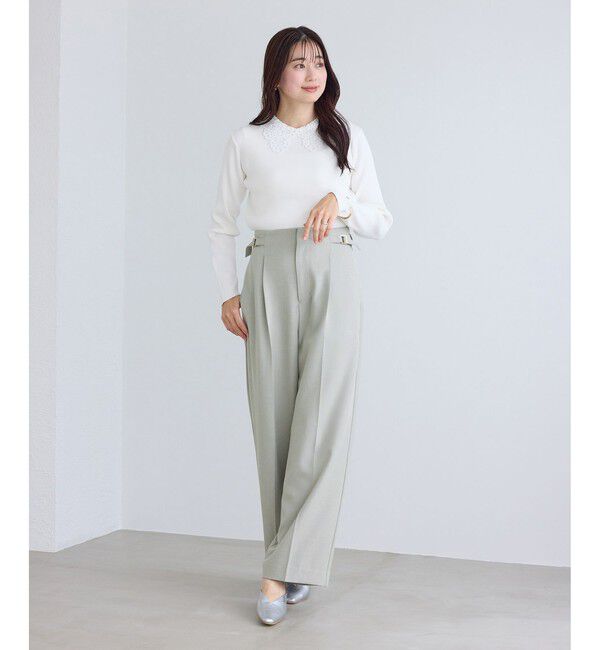 Rope&rsquo;Picnic「【WEB限定・丈長め】クリアツイルサイドベルトワイドパンツ/セレモニー・セットアップ対応」|チノ|