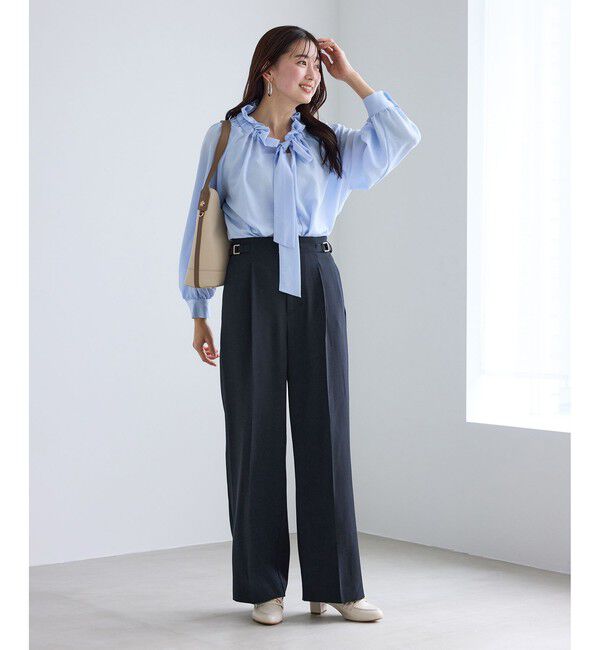 Rope&rsquo;Picnic「【WEB限定・丈長め】クリアツイルサイドベルトワイドパンツ/セレモニー・セットアップ対応」|チノ|