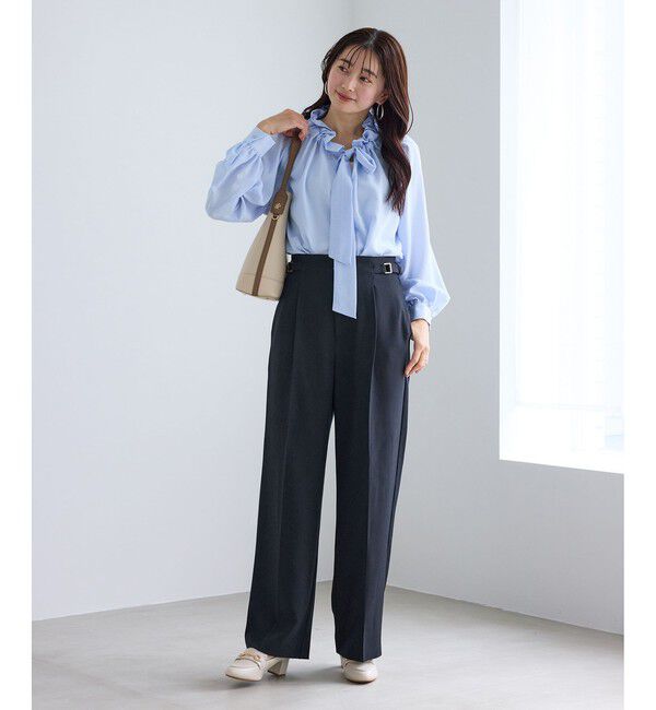 Rope&rsquo;Picnic「【WEB限定・丈長め】クリアツイルサイドベルトワイドパンツ/セレモニー・セットアップ対応」|チノ|