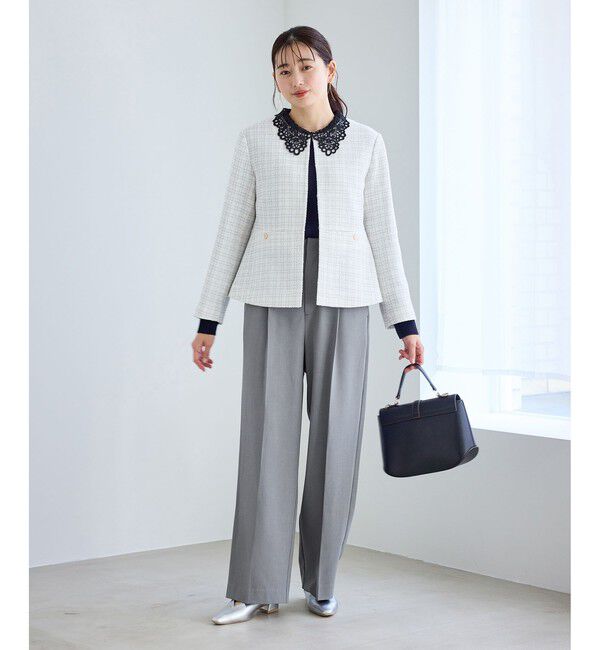 Rope&rsquo;Picnic「【WEB限定・丈長め】クリアツイルサイドベルトワイドパンツ/セレモニー・セットアップ対応」|チノ|