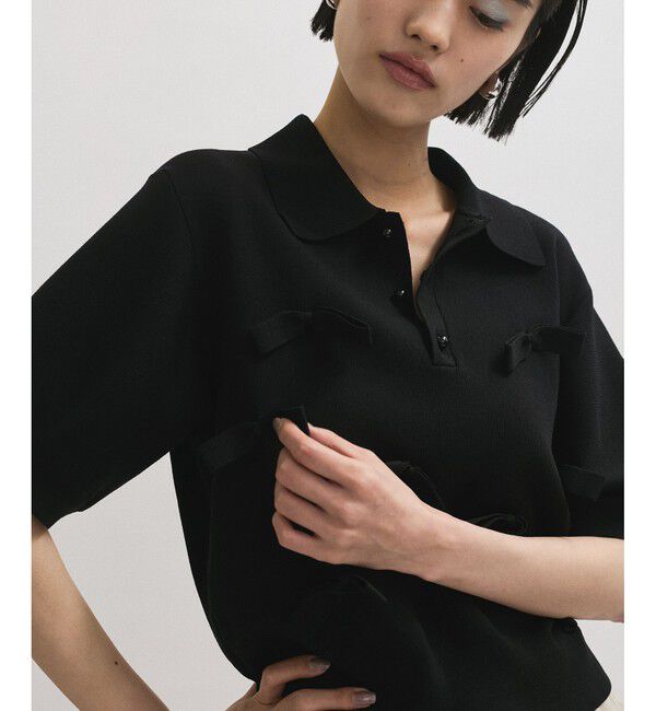 ADAM ET ROPE'「リボンポロニット」|ポロシャツ|