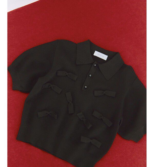 ADAM ET ROPE'「リボンポロニット」|ポロシャツ|