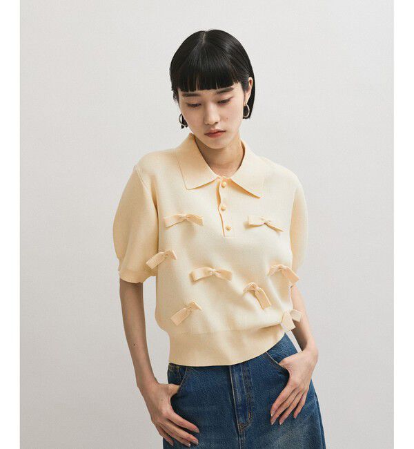 ADAM ET ROPE'「リボンポロニット」|ポロシャツ|